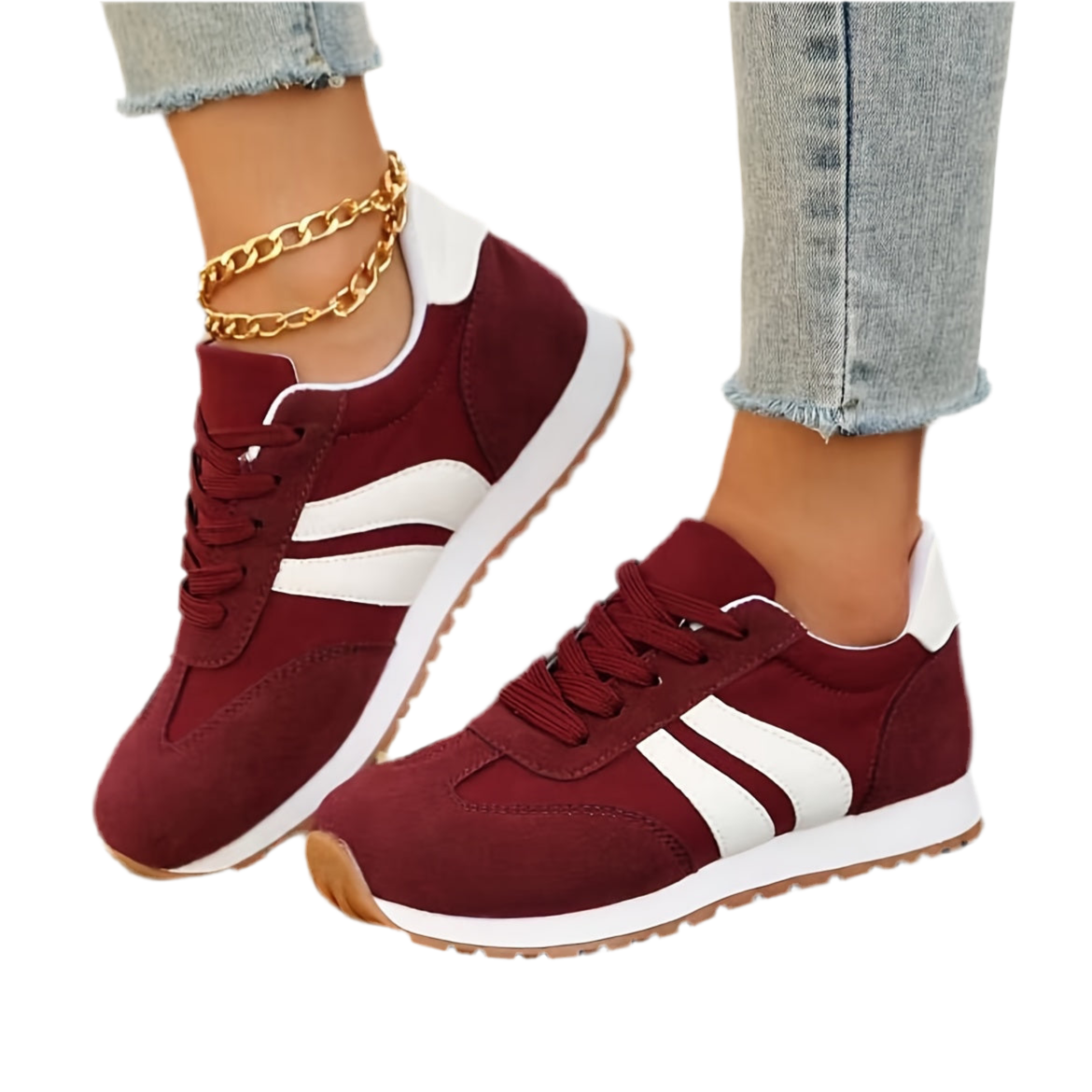 Women's Red Low Top Casual Lace Up Sports Shoes - Anti-Slip, Soft Sole, All-Season - Synthetic Upper, Rubber Sole, Fabric Insole