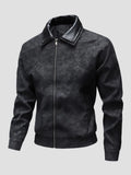 Men's Plus Size Leather Bomber Jacket with Full Zip Front
