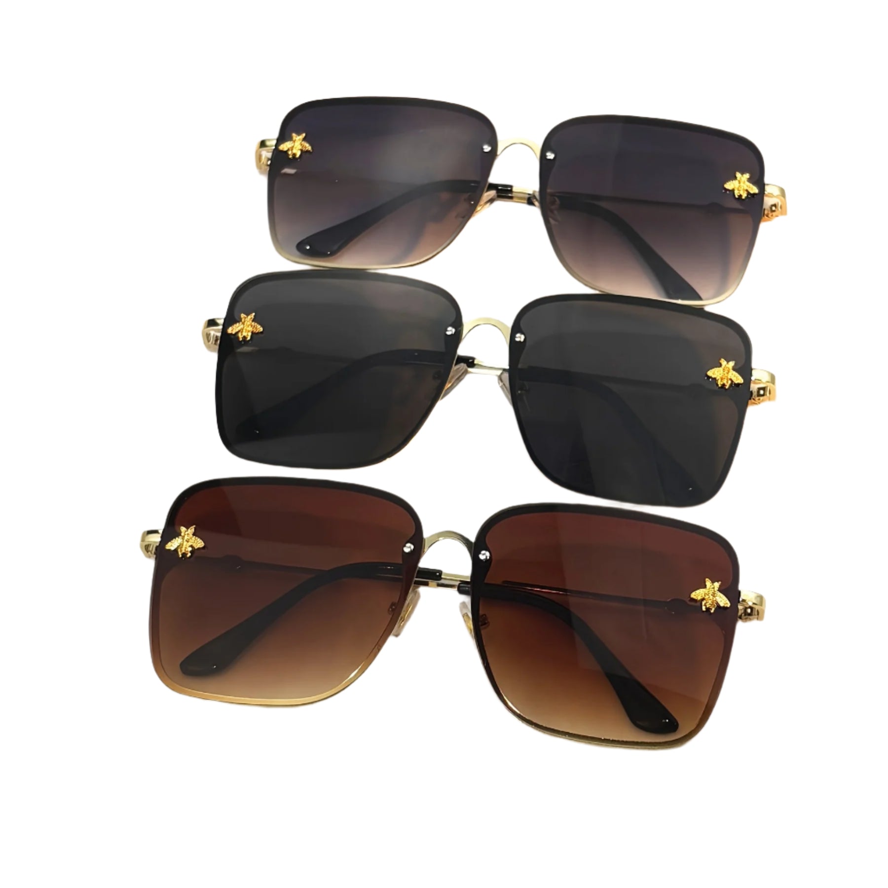 ZXRCYYL Fashion Square Glasses with Bee Detail, Metal Frame, Gradient AC Lens, Unisex Eyewear