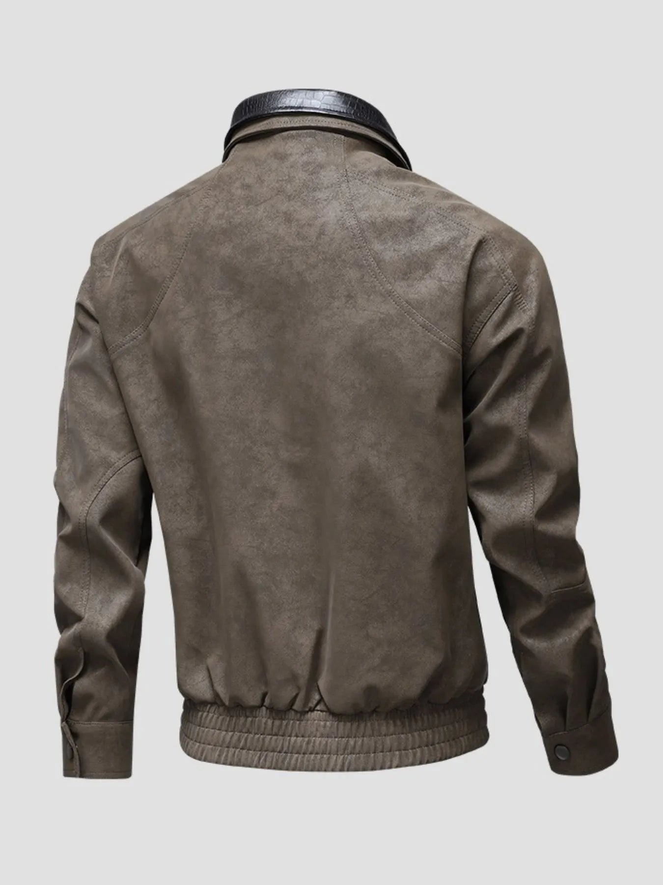 Men's Plus Size Leather Bomber Jacket with Full Zip Front