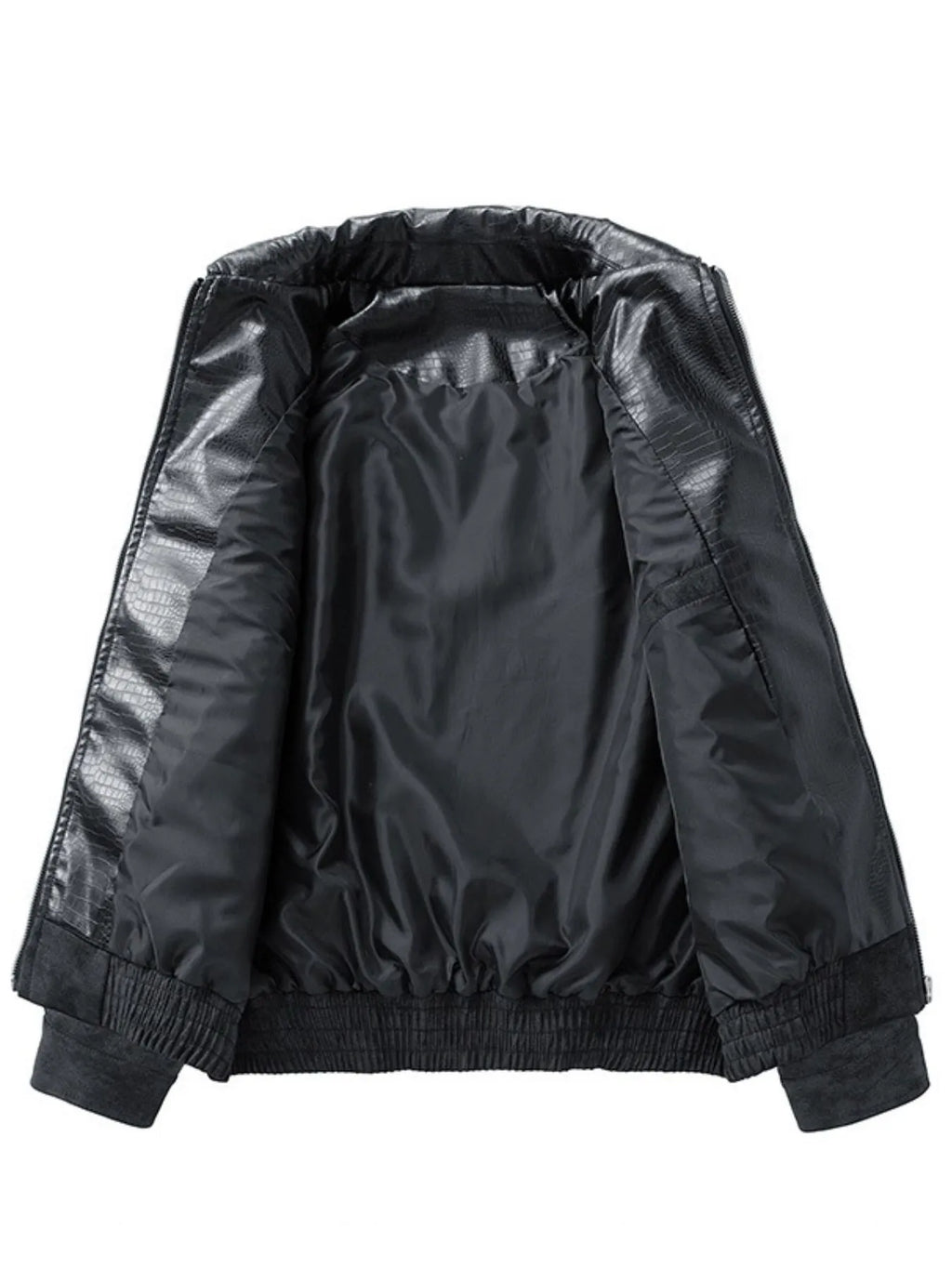 Men's Plus Size Leather Bomber Jacket with Full Zip Front