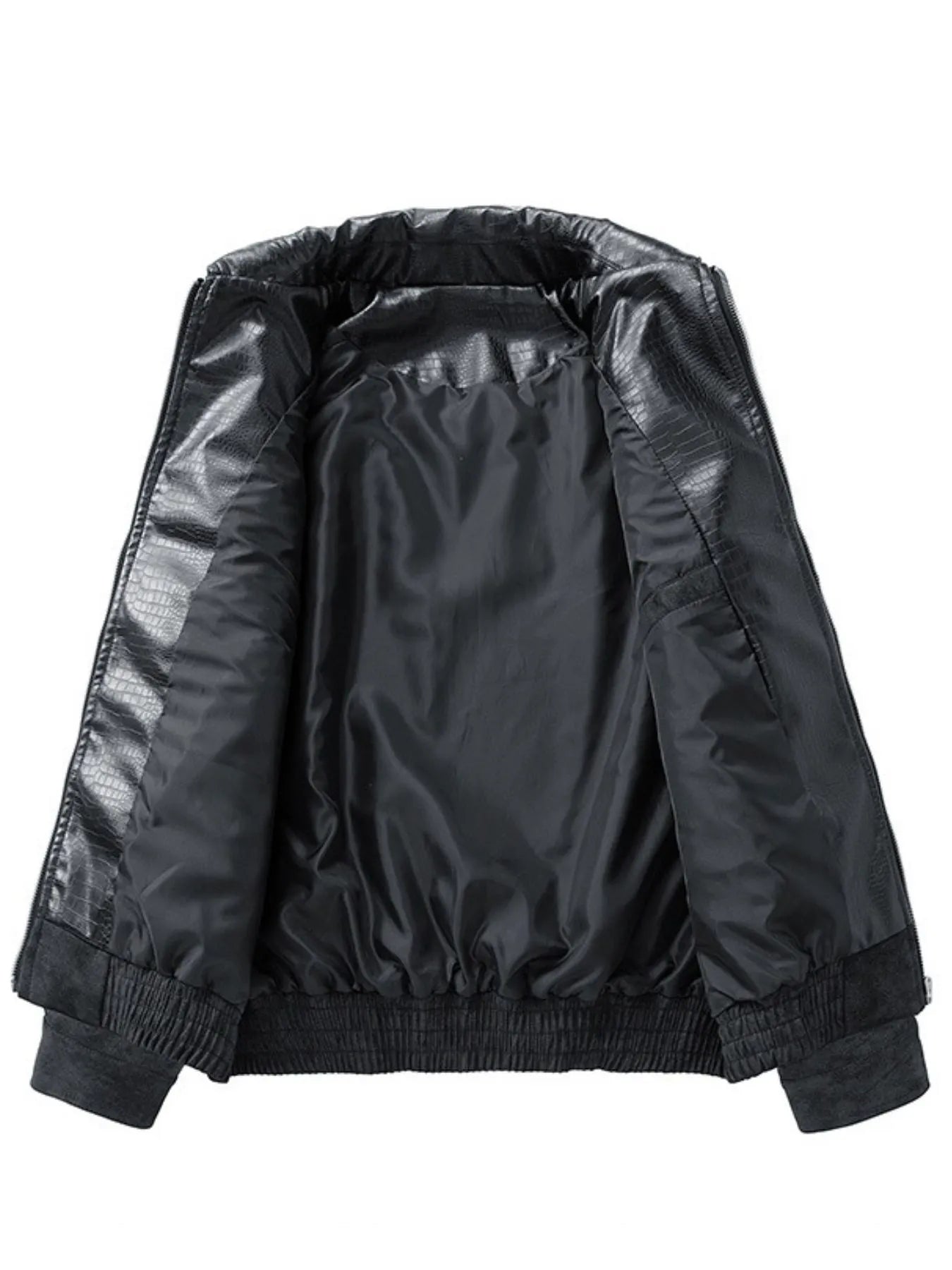 Men's Plus Size Leather Bomber Jacket with Full Zip Front