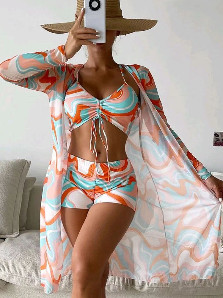 3pcs Spring Bikini With Long Sleeve Cardigan Fashion Summer Beach Swimsuit Women