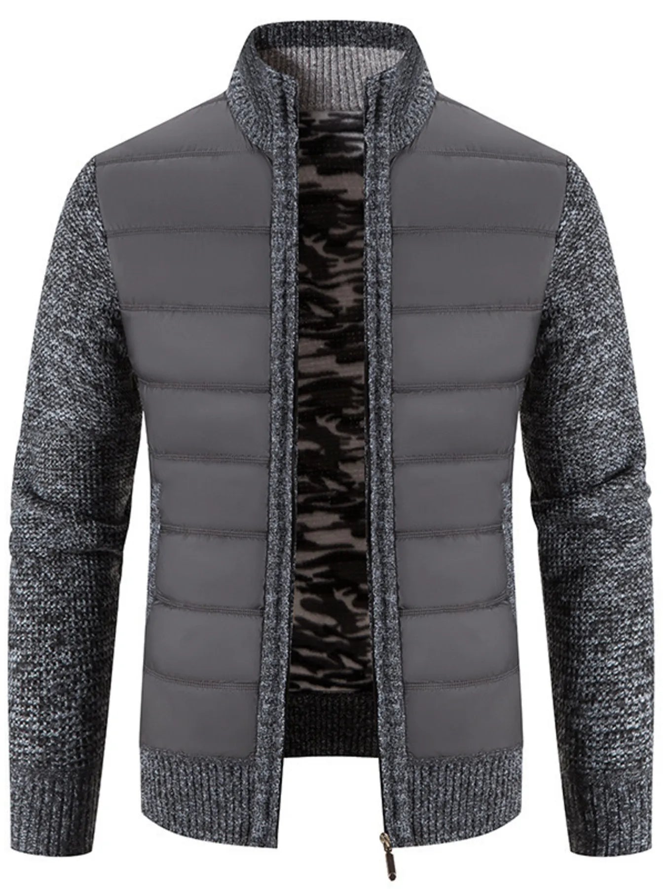 Men's Plus Size Quilted Knit Bomber Jacket with Stand Collar