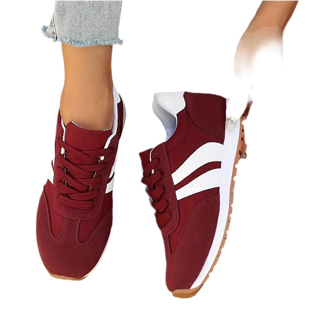 Women's Red Low Top Casual Lace Up Sports Shoes - Anti-Slip, Soft Sole, All-Season - Synthetic Upper, Rubber Sole, Fabric Insole