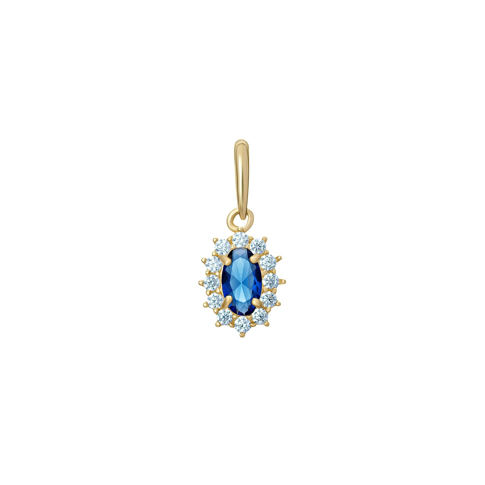 Sapphire Cubic Zirconia Oval Halo Pendant Necklace