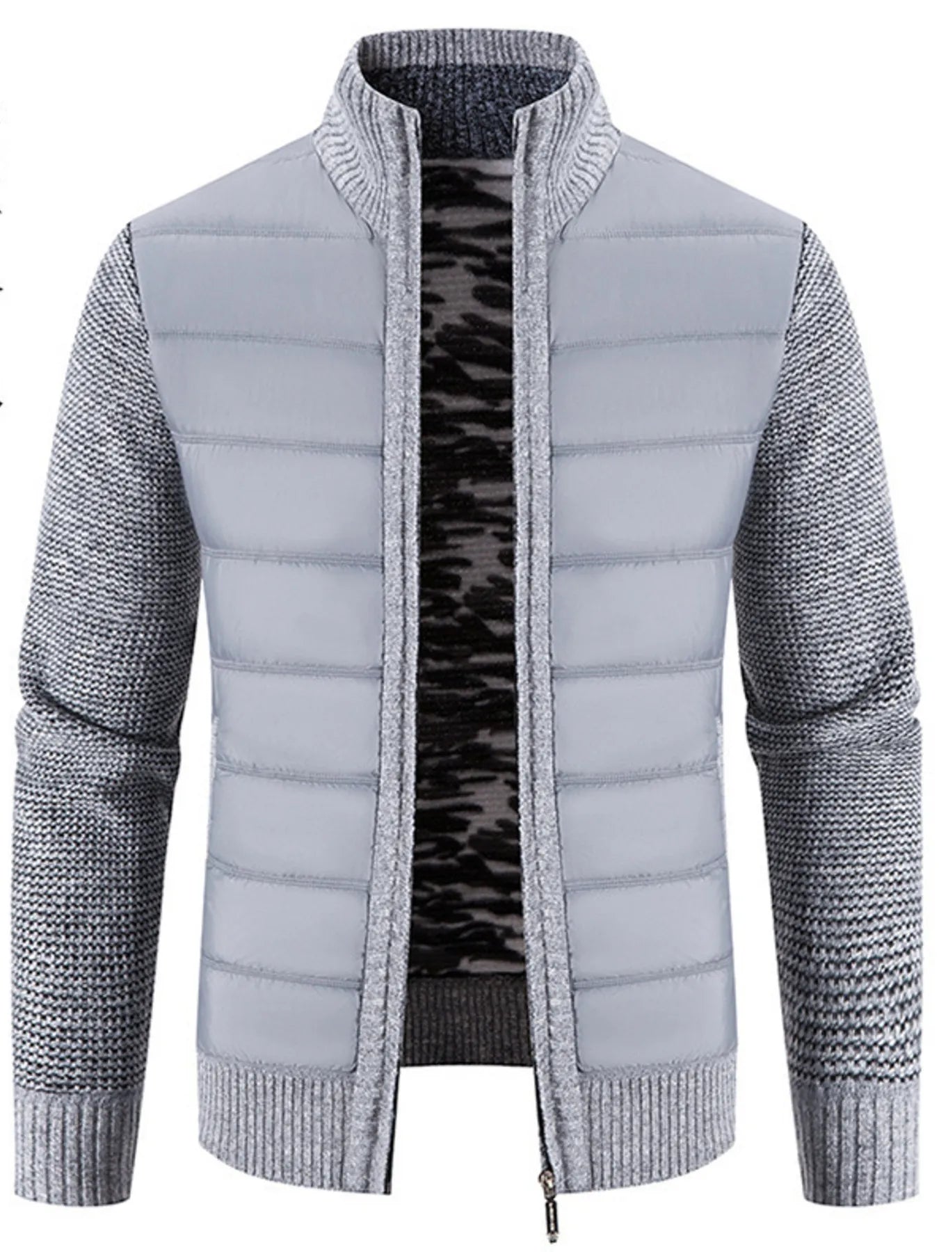 Men's Plus Size Quilted Knit Bomber Jacket with Stand Collar