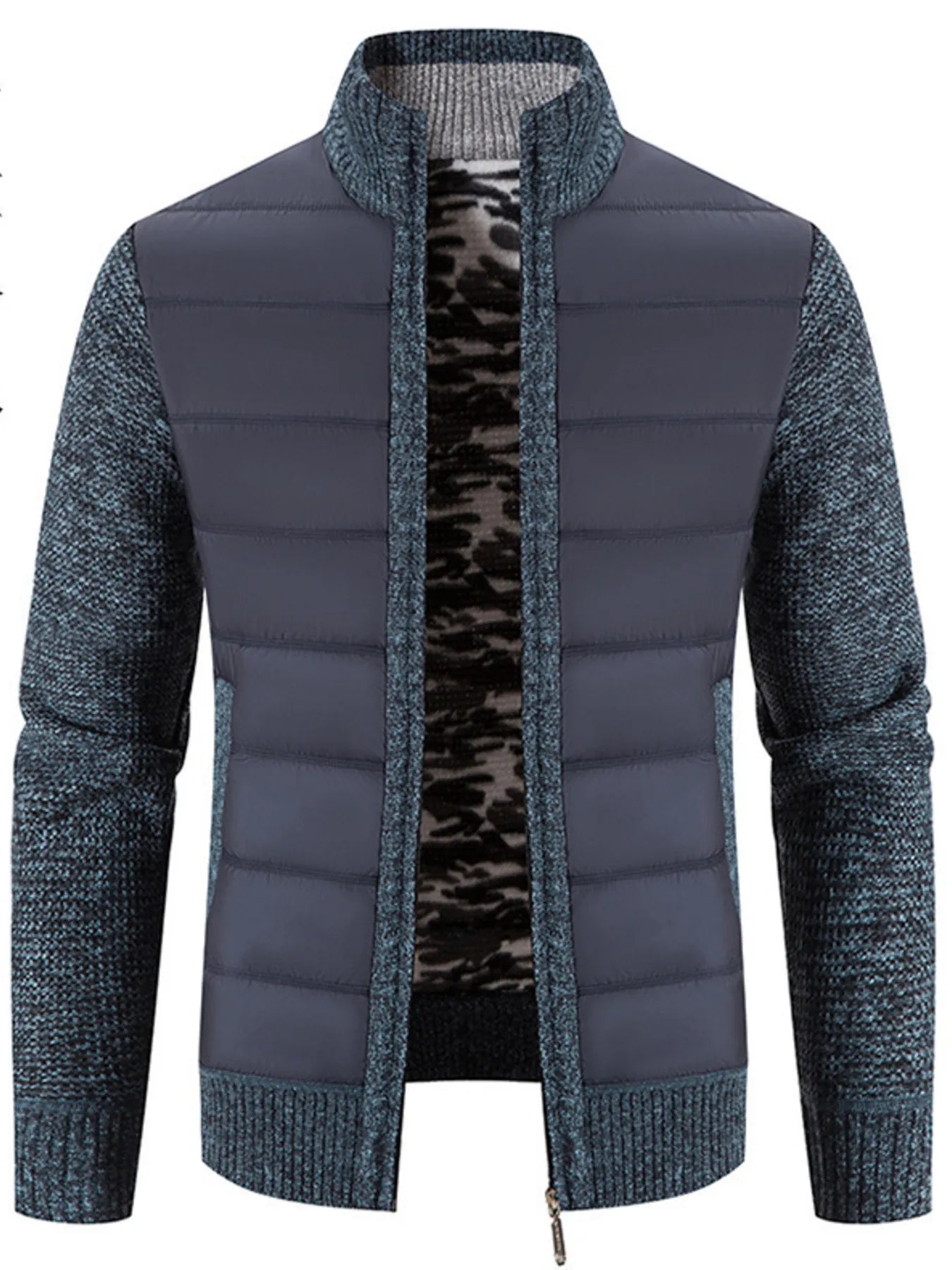 Men's Plus Size Quilted Knit Bomber Jacket with Stand Collar