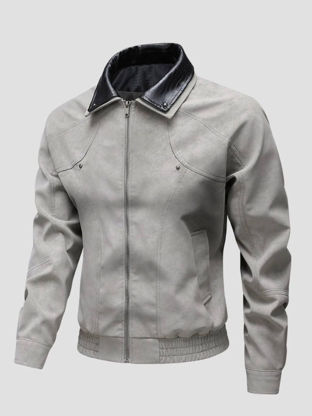 Men's Plus Size Leather Bomber Jacket with Full Zip Front