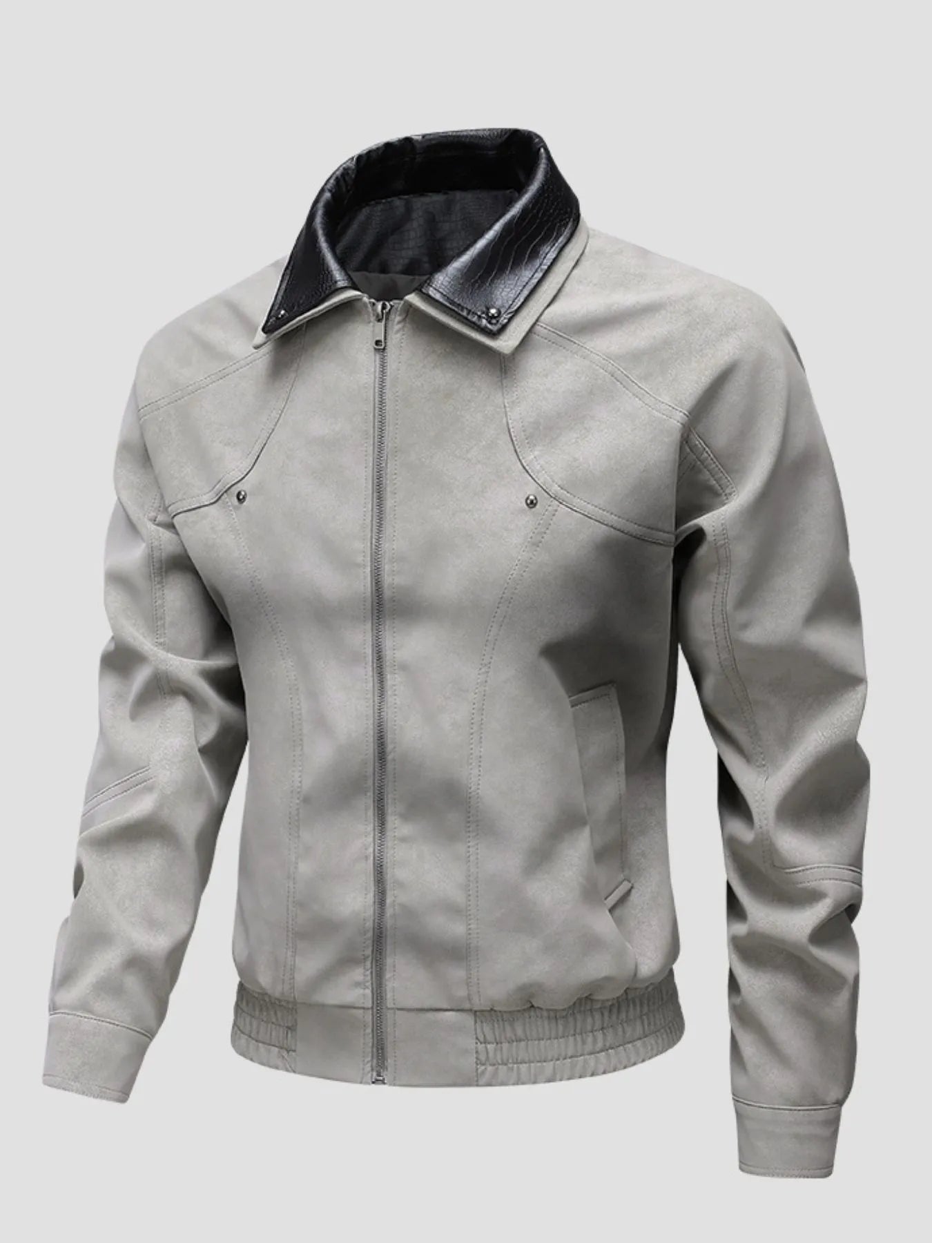 Men's Plus Size Leather Bomber Jacket with Full Zip Front