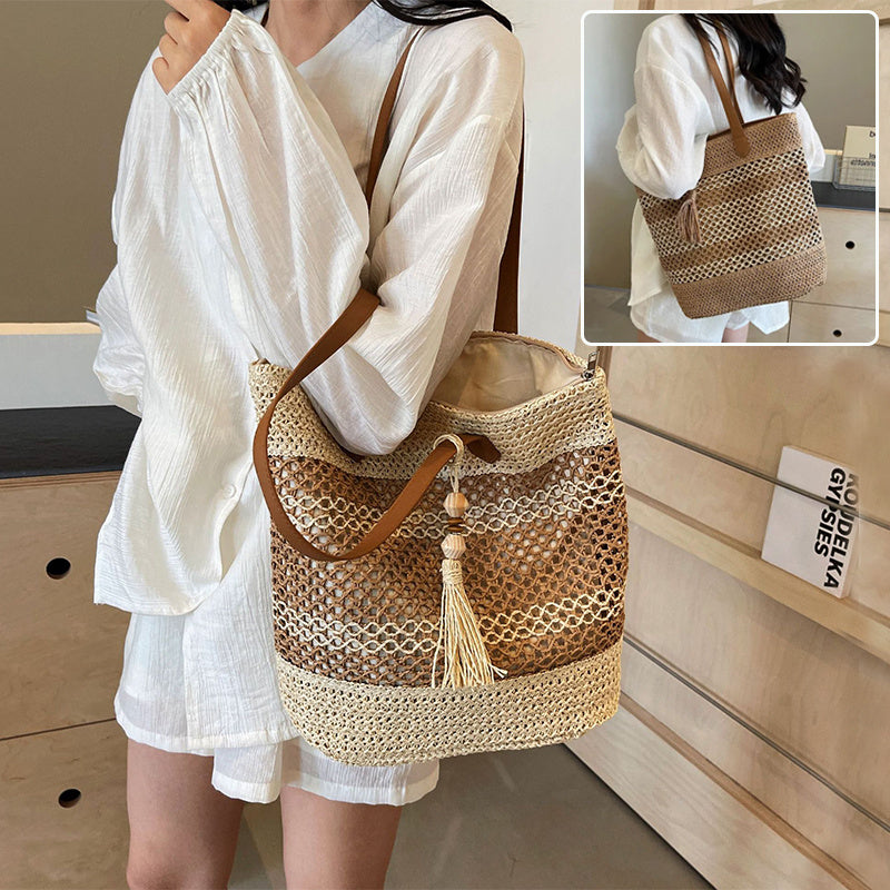 Summer Stripe Straw Sholder Bags With Tassel Pendant Fashion Large Capacity Seaside Vacation Beach Bags