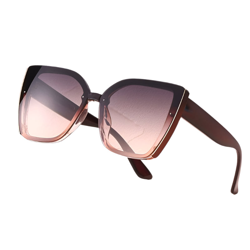 1pc Stylish Women's Cat-Eye Fashion Glasses - Gradient Brown to Pink Lenses, Black Plastic Frame