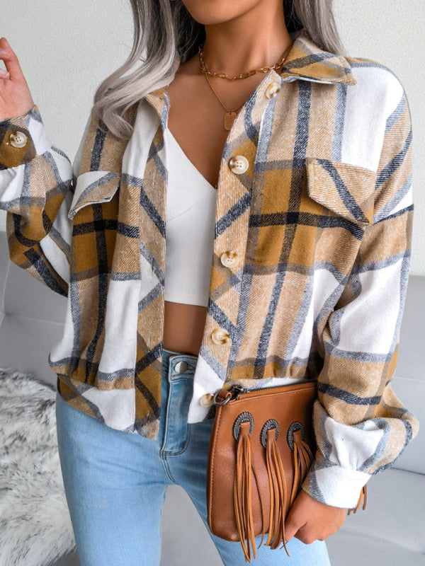 Women’s Thick Collared Plaid Flannel Cardigan With Button Front And Front Pockets