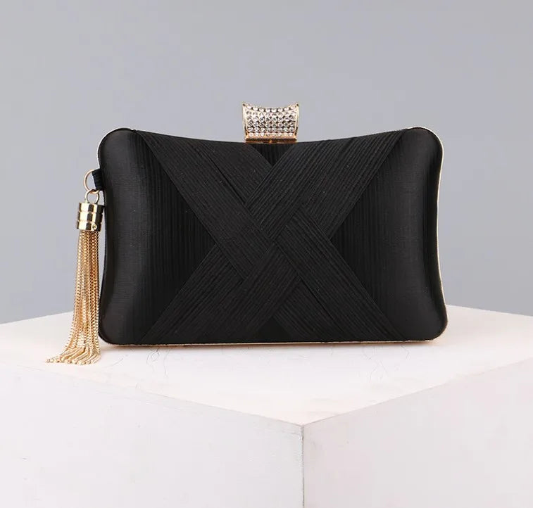 green black gold polyester satin solid color rhinestone pillow shape evening bags